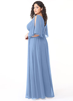 Azazie Temeka Brautjungfernkleider A-Linie Gestreift Chiffon Kleider Stahlblau image10