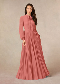 Azazie Adellah Abiti per la Madre della Sposa Abito A-Line in Chiffon Plissettato Salmone Rosa image1