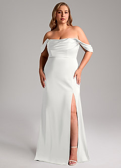 Azazie Saige Abiti da Damigella Abito Tubino in Raso Elasticizzato a Spalla Scoperta Bianco image11