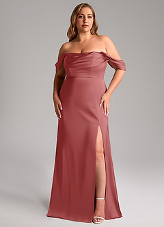 Azazie Saige Suknie dla druhen Osłona Zza ramienia Satyna elastyczna Do ziemi Sukienka image11