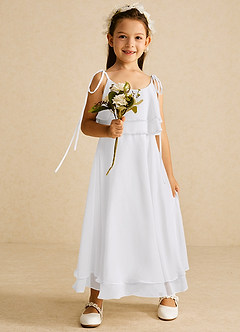 Azazie Temi Flower Girl Dresses White A-Line Spaghetti Strap Chiffon Dress image2