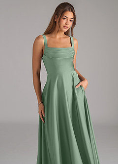 Azazie Shaude Robes de demoiselle d'honneur Robe Trapèze en Satin extensible Plissée Matcha image2