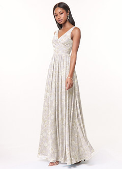 Azazie Keyla Robes de demoiselle d'honneur Robe Trapèze en Mousseline de soie Col V plissé Lilas Dreamy Floral image2