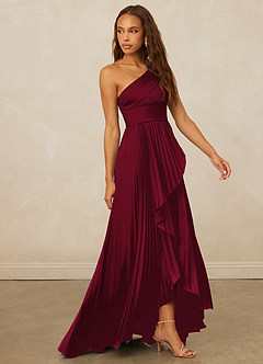Christian Siriano Bridal for Azazie 1008 Bridesmaid Dresses Burgundy A-Line One Shoulder Stretch Satin Dress image4