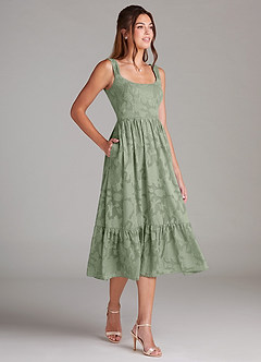 Azazie Alissa Bridesmaid Dresses Agave A-Line with Pockets Floral Burnout Dress image4