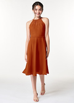 Azazie Alayna Junior Agave A-Line Pleated Chiffon Dress image3