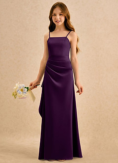 Azazie Cannoli Girls Formal Flower Girl Dresses Grape A-Line Pleated Stretch Satin Dress image3