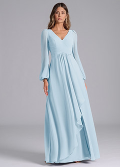 Azazie Liah Bridesmaid Dresses Sky Blue A-Line Long Sleeve Chiffon Dress image3