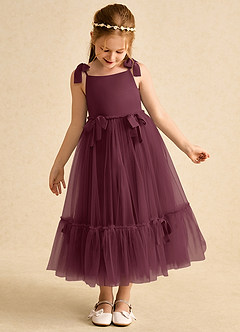 Azazie Jaci Abiti da Ragazza di Fiori Abito A-Line in Chiffon Cinturino Spaghetti Cabernet image6