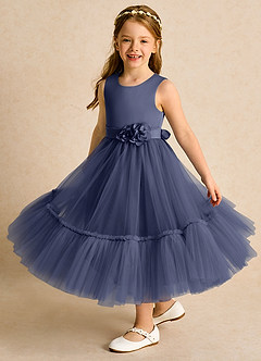Azazie Miracle Flower Girl Dresses Stormy A-Line Bow Matte Satin Dress image4