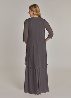 Azazie Manuella vestidos de madre de la novia Vestido de Gris Acero de Gasa de Corte En A con Cuello en V plisado image2
