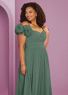 Barbie ♥ Azazie Bridesmaid Dresses Eucalyptus A-Line Off the Shoulder Chiffon Convertible Dress image13
