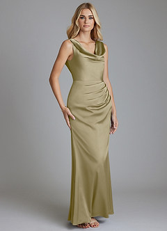 Azazie Tallie Bridesmaid Dresses Moss Green Mermaid Pleated Stretch Satin Dress image7