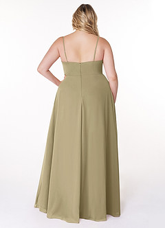 Azazie Moira Robes de demoiselle d'honneur Robe Trapèze en Mousseline de soie Décolleté Vert Mousse image9