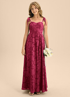 Azazie Rosey Junior Burgundy A-Line Sweetheart Neckline Floral Burnout Dress image1
