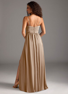Azazie Alia Bridesmaid Dresses Taupe A-Line Pleated Stretch Satin Dress image4