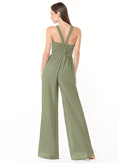 Azazie Berdie Bridesmaid Dresses Pistachio Halter Chiffon Jumpsuit image2
