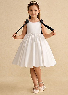 Azazie Stacie Flower Girl Dresses Ivory Black A-Line Bow Matte Satin Dress image4