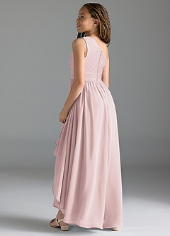 Azazie Mathilda Junior Blushing Pink A-Line Pleated Chiffon Dress image5