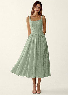 Ottavia Light Green Jacquard Midi A-line Graduation Dress | Azazie
