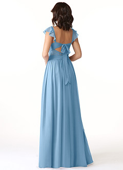 Azazie Lissa Jurken voor bruidsmeisjes Jurk van Chiffon met A-Lijn Kant Staal Blauw image5