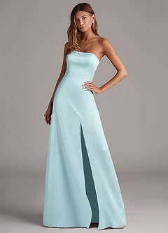 Azazie Wren Vestidos de damas de honor Vestido de Azul Nube de Satén Elástico de Corte en A Convertible con Sin tirantes image3