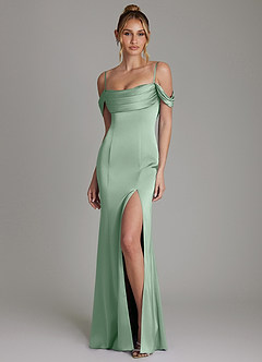 Azazie Nira Kleider zum Anprobieren zu Hause Meerjungfrau-Linie Korsett Stretch-Satin Kleid Agave image5