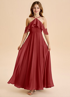 Azazie Tessabelle Junior Rust A-Line Off the Shoulder Chiffon Dress image5