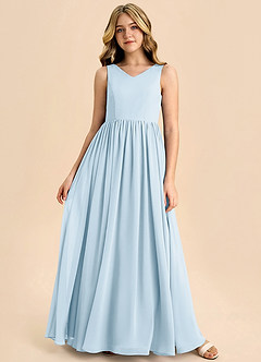 Azazie Hathaway Junior Sky Blue A-Line Bow Chiffon Dress image3