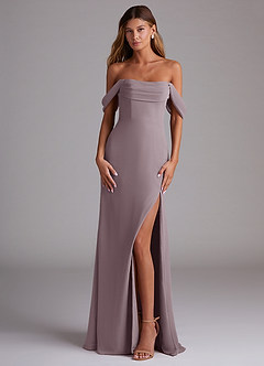Azazie Saige Bridesmaid Dresses Dusk A-Line Off the Shoulder Chiffon Convertible Dress image1
