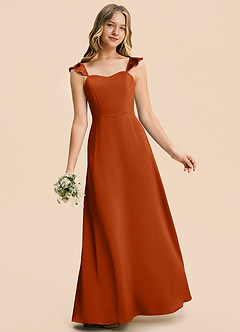 Azazie Mavie Junior Burnt Orange A-Line Ruched Stretch Satin Dress image4