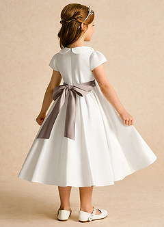 Azazie Deary Robe Demoiselle D'honneur Fillette Robe Trapèze en Coton Arc Ivoire Taupe image4