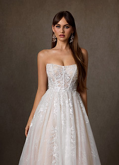 Azazie Elowyn Wedding Dresses Diamond White Champagne Ball-Gown Strapless Lace Dress image12