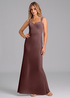 Azazie Denice Bridesmaid Dresses Espresso Sheath Pleated Velvet Dress image4