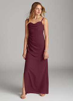 Azazie Mai Junior Vestido de Cabernet de Gasa de Recto con Plisado image3