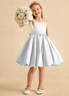Azazie Davine Flower Girl Dresses White A-Line Spaghetti Strap Matte Satin Dress image7