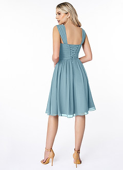 Azazie Angie Robes de demoiselle d'honneur Robe Trapèze en Mousseline de soie Corset Bleu Maussade image2
