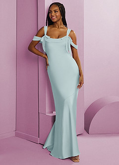 Barbie ♥ Azazie Bridesmaid Dresses Mist Sheath Pleated Stretch Satin Dress image10