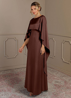 Azazie Eli Mother of the Bride Dresses Espresso Sheath Boatneck Stretch Satin Dress image3