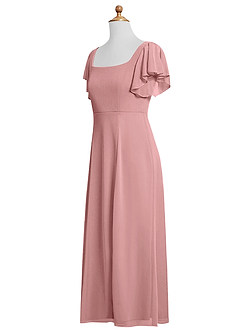 Azazie Bondi Junior A-Linie Seitliche Cut-Outs Gittergewebe Kleid Altrosa image10