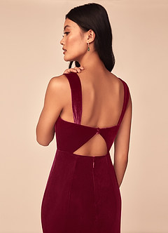 Azazie Lanessa Bridesmaid Dresses Burgundy Mermaid V-Neck Keyhole Back Velvet Dress image5