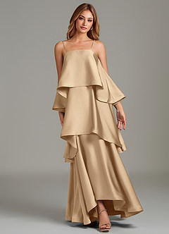 Azazie Azalea Brautjungfernkleider Eine Linie Gestreift Stretch-Satin Kleid Champagner image6