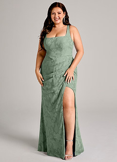 Azazie Mero At-home Try On Dresses Black Sheath Pleated Floral Burnout Dress image7