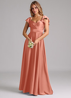 Azazie Leilani Robes de demoiselle d'honneur Robe Trapèze en Satin extensible Rayé Rose Saumon image7