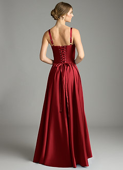 Azazie Evadina Bridesmaid Dresses Scarlet A-Line Corset Stretch Satin Dress image2