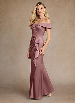 Azazie Laredo Mother of the Bride Dresses Vintage Mauve Mermaid Off the Shoulder Stretch Satin Dress image5