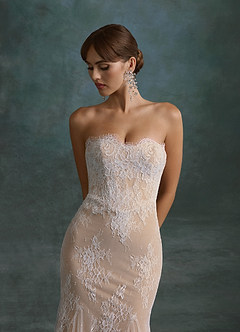 Azazie Dawna Wedding Dresses Diamond White Nude Mermaid Strapless Lace Dress image9
