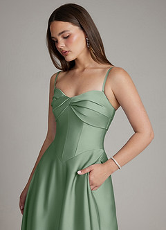 Azazie Meleena Bridesmaid Dresses Matcha A-Line Strapless Stretch Satin Dress image2