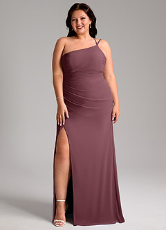 Azazie Eren Vestidos de madrinha de casamento Vestido Sangria de Chiffon de Bainha com Um ombro image10