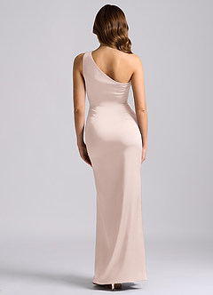 Azazie Akilah 신부 들러리 드레스 인어 한쪽 어깨 스트레치 새틴 바닥 길이 드레스 image2